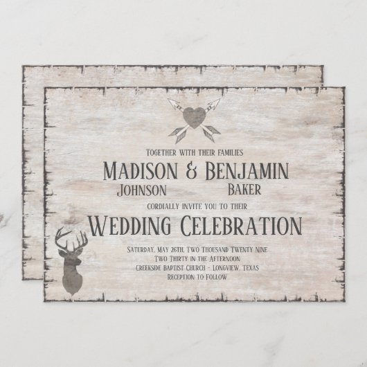 Rustic Deer Antlers Distress Wedding Invitations Kaart (Voorkant / Achterkant)