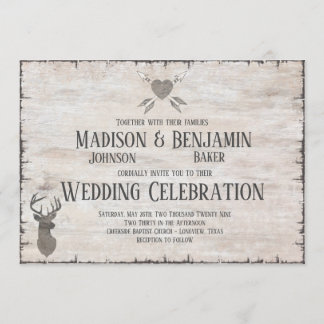 Rustic Deer Antlers Distress Wedding Invitations Kaart