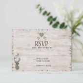 Rustic Deer Antlers Distressed Wedding RSVP Kaarte (Staand voorkant)