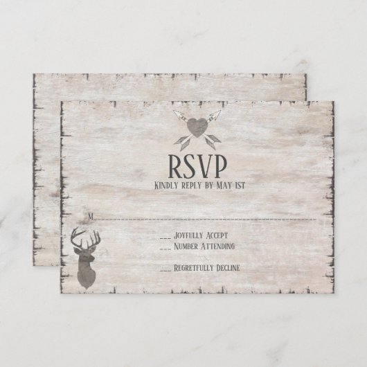 Rustic Deer Antlers Distressed Wedding RSVP Kaarte (Voorkant / Achterkant)