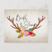Rustic Deer Antlers Floral Vrijgezellenfeest Uitnodiging Briefkaart (Voorkant)
