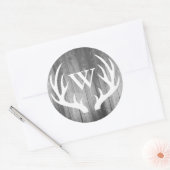 Rustic Deer Antlers Grey Barn Wood | Monogram Ronde Sticker (Envelop)