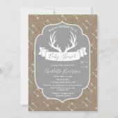 Rustic Deer Antlers Grey & Faux Burlap Baby shower Kaart (Voorkant)