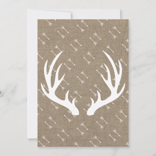 Rustic Deer Antlers Grey & Faux Burlap Baby shower Kaart (Achterkant)