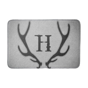 Rustic Deer Antlers Grey Faux Burlap Country Chic Badmat