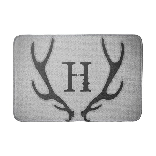 Rustic Deer Antlers Grey Faux Burlap Country Chic Badmat (Voorkant)