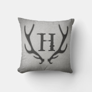 Rustic Deer Antlers Grey Faux Burlap Textuur Kussen