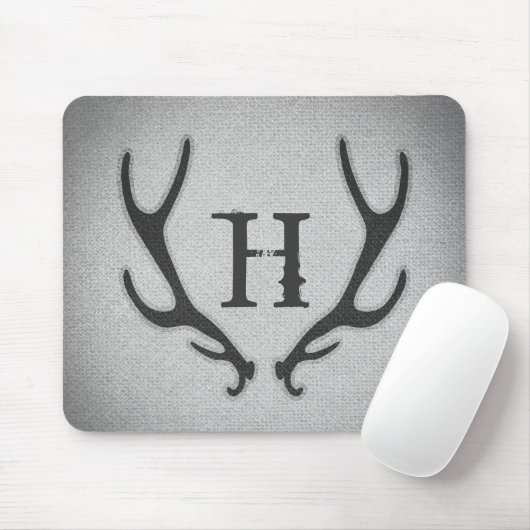 Rustic Deer Antlers Grey Faux Burlap Textuur Muismat (Met muis)