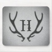 Rustic Deer Antlers Grey Faux Burlap Textuur Muismat (Voorkant)