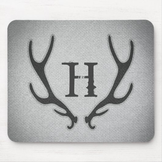 Rustic Deer Antlers Grey Faux Burlap Textuur Muismat (Voorkant)