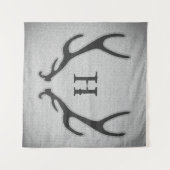 Rustic Deer Antlers Grey Faux Burlap Textuur Wandkleed (Voorkant (horizontaal))