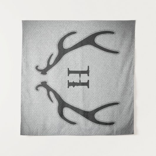 Rustic Deer Antlers Grey Faux Burlap Textuur Wandkleed (Voorkant (horizontaal))