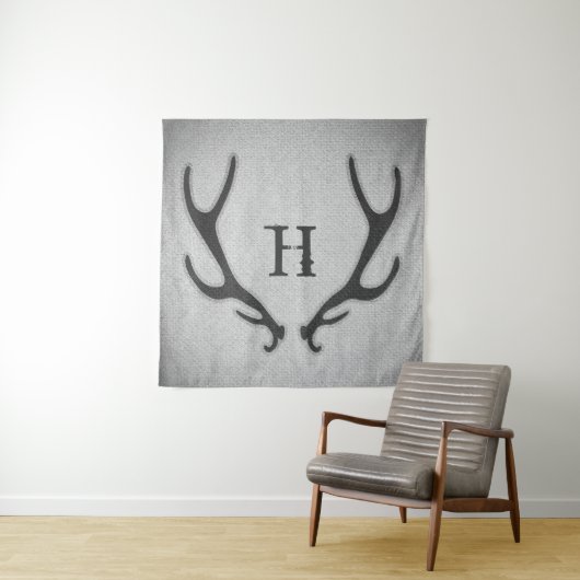 Rustic Deer Antlers Grey Faux Burlap Textuur Wandkleed (In situ)