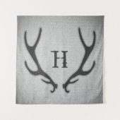 Rustic Deer Antlers Grey Faux Burlap Textuur Wandkleed (Voorkant)