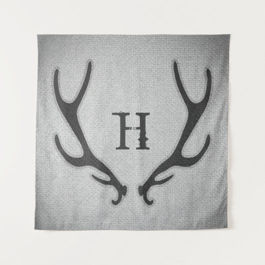 Rustic Deer Antlers Grey Faux Burlap Textuur Wandkleed (Voorkant)