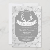 Rustic Deer Antlers Grey & White Wood Baby shower Kaart (Voorkant)