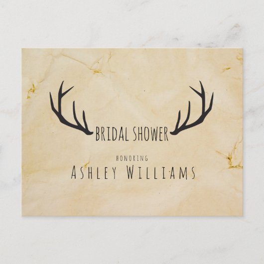 Rustic Deer Antlers Handgeschreven Bridal Shoer Uitnodiging Briefkaart (Voorkant)