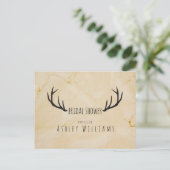 Rustic Deer Antlers Handgeschreven Bridal Shoer Uitnodiging Briefkaart (Staand voorkant)