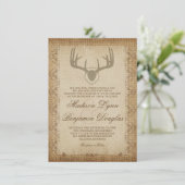 Rustic Deer Antlers Hunting Burlap Wedding Invites Kaart (Staand voorkant)