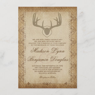 Rustic Deer Antlers Hunting Burlap Wedding Invites Kaart