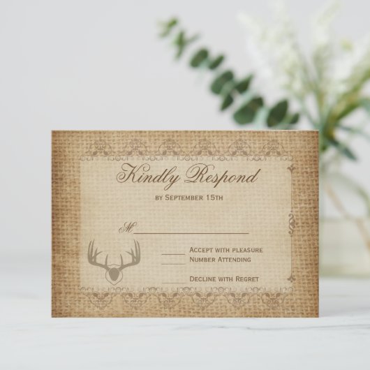 Rustic Deer Antlers jaagende RSVP-kaarten RSVP Kaartje (Staand voorkant)