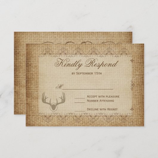 Rustic Deer Antlers jaagende RSVP-kaarten RSVP Kaartje (Voorkant / Achterkant)
