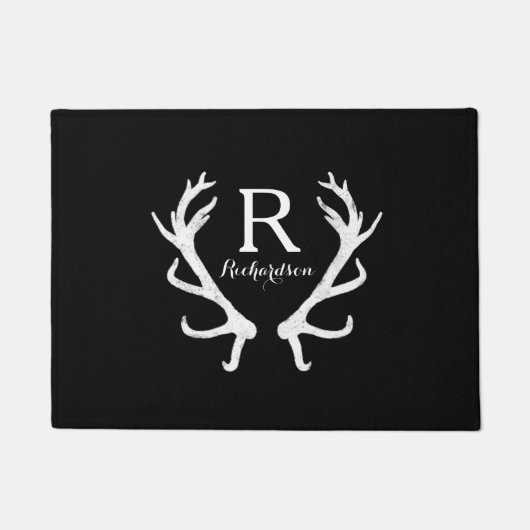 Rustic Deer Antlers Monogram, kies Uw Kleur Deurmat (Voorkant)