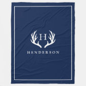 Rustic Deer Antlers Monogram Navy Fleece Deken (Voorkant)