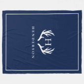 Rustic Deer Antlers Monogram Navy Fleece Deken (Voorkant (Horizontaal))