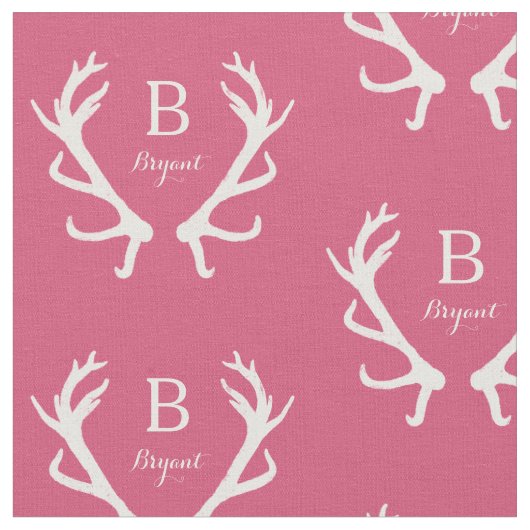 Rustic Deer Antlers Monogram, Roze Stof (Close Up)