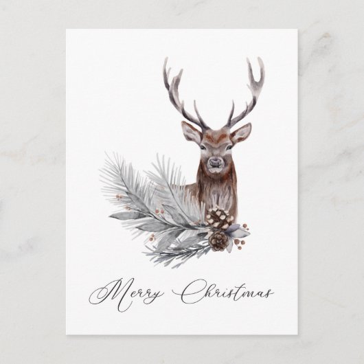 Rustic Deer Antlers Pine Cones Kerstmis Briefkaart (Voorkant)