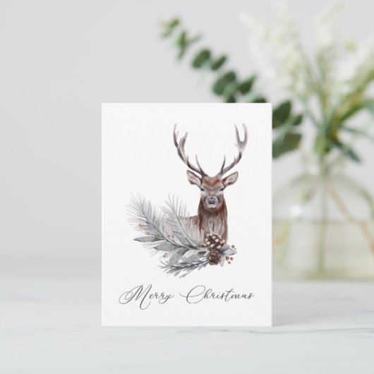 Rustic Deer Antlers Pine Cones Kerstmis Briefkaart (Staand voorkant)