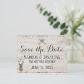 Rustic Deer Antlers Weddenschap Save the Date Brie Briefkaart (Staand voorkant)