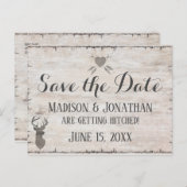 Rustic Deer Antlers Weddenschap Save the Date Brie Briefkaart (Voorkant / Achterkant)