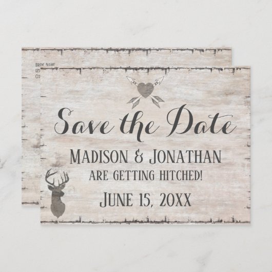 Rustic Deer Antlers Weddenschap Save the Date Brie Briefkaart (Voorkant / Achterkant)