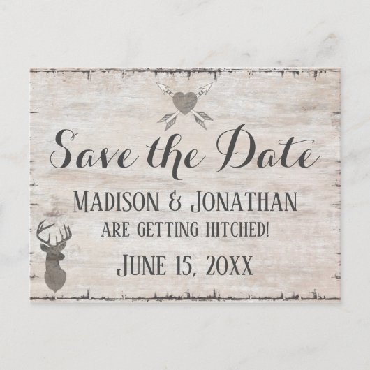 Rustic Deer Antlers Weddenschap Save the Date Brie Briefkaart (Voorkant)