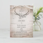 Rustic Deer Antlers & White Birch Vintage Wedding Kaart (Staand voorkant)