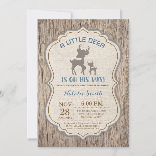 Rustic Deer Baby shower Invitation Boy Kaart (Voorkant)
