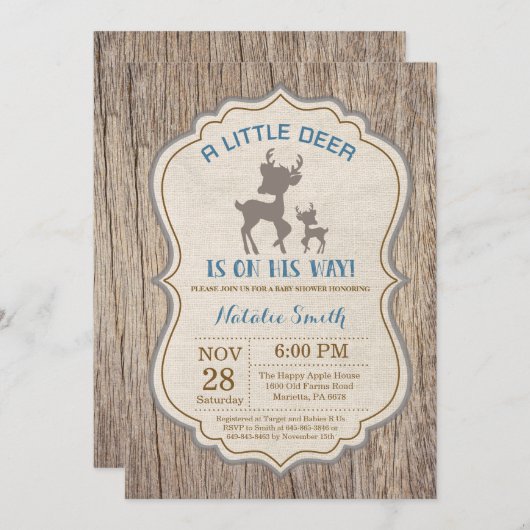 Rustic Deer Baby shower Invitation Boy Kaart (Voorkant / Achterkant)