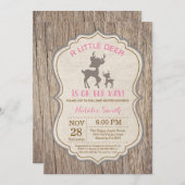 Rustic Deer Baby shower Invitation Girl Kaart (Voorkant / Achterkant)