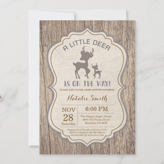 Rustic Deer Baby shower Invitation Kaart (Voorkant)