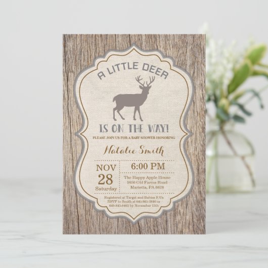 Rustic Deer Baby shower Invitation Kaart (Staand voorkant)