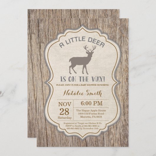 Rustic Deer Baby shower Invitation Kaart (Voorkant / Achterkant)