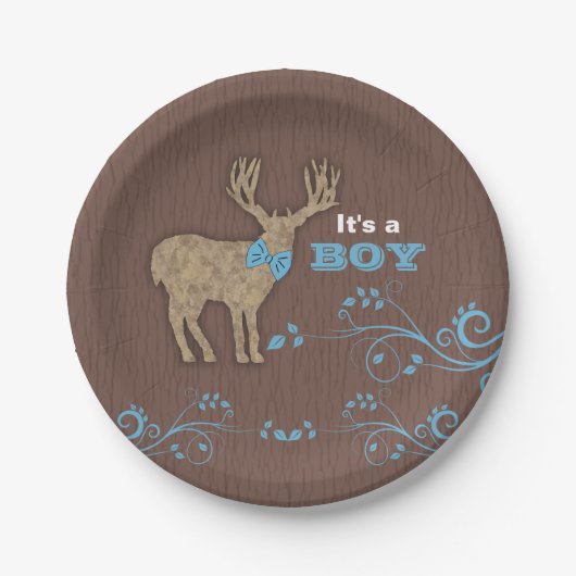 Rustic Deer Baby shower Papieren Bordje (Voorkant)