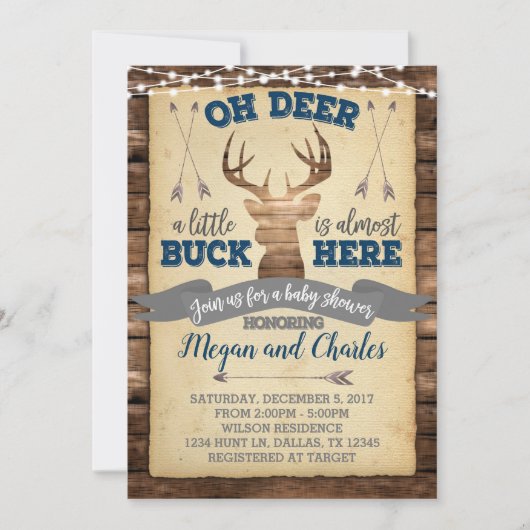 Rustic Deer Baby shower Uitnodiging (Voorkant)