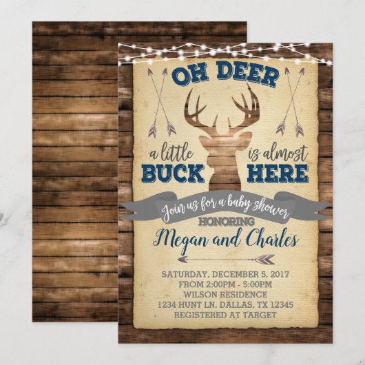 Rustic Deer Baby shower Uitnodiging (Voorkant / Achterkant)