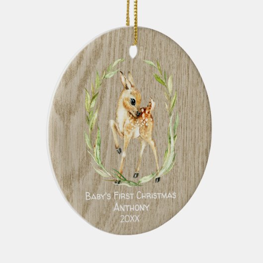 Rustic Deer Babys Eerste Kerstmis Keramisch Ornament (Rechts)