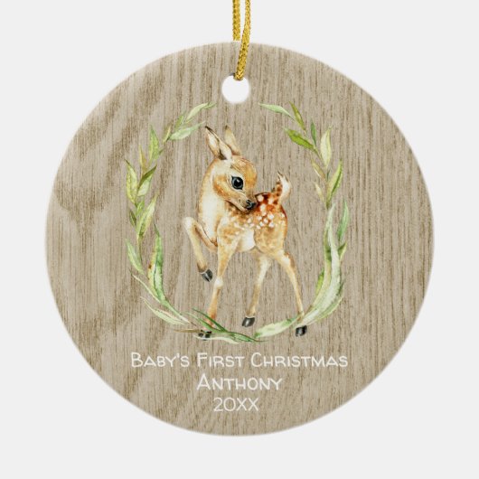 Rustic Deer Babys Eerste Kerstmis Keramisch Ornament (Voorkant)