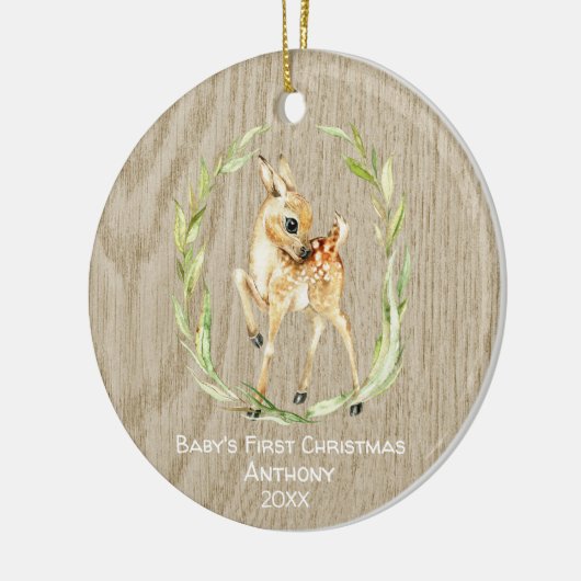 Rustic Deer Babys Eerste Kerstmis Keramisch Ornament (Links)