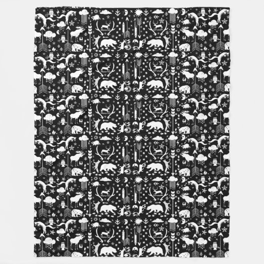 Rustic Deer Beer Fox Folk Art Pattern Fleece (Voorkant)